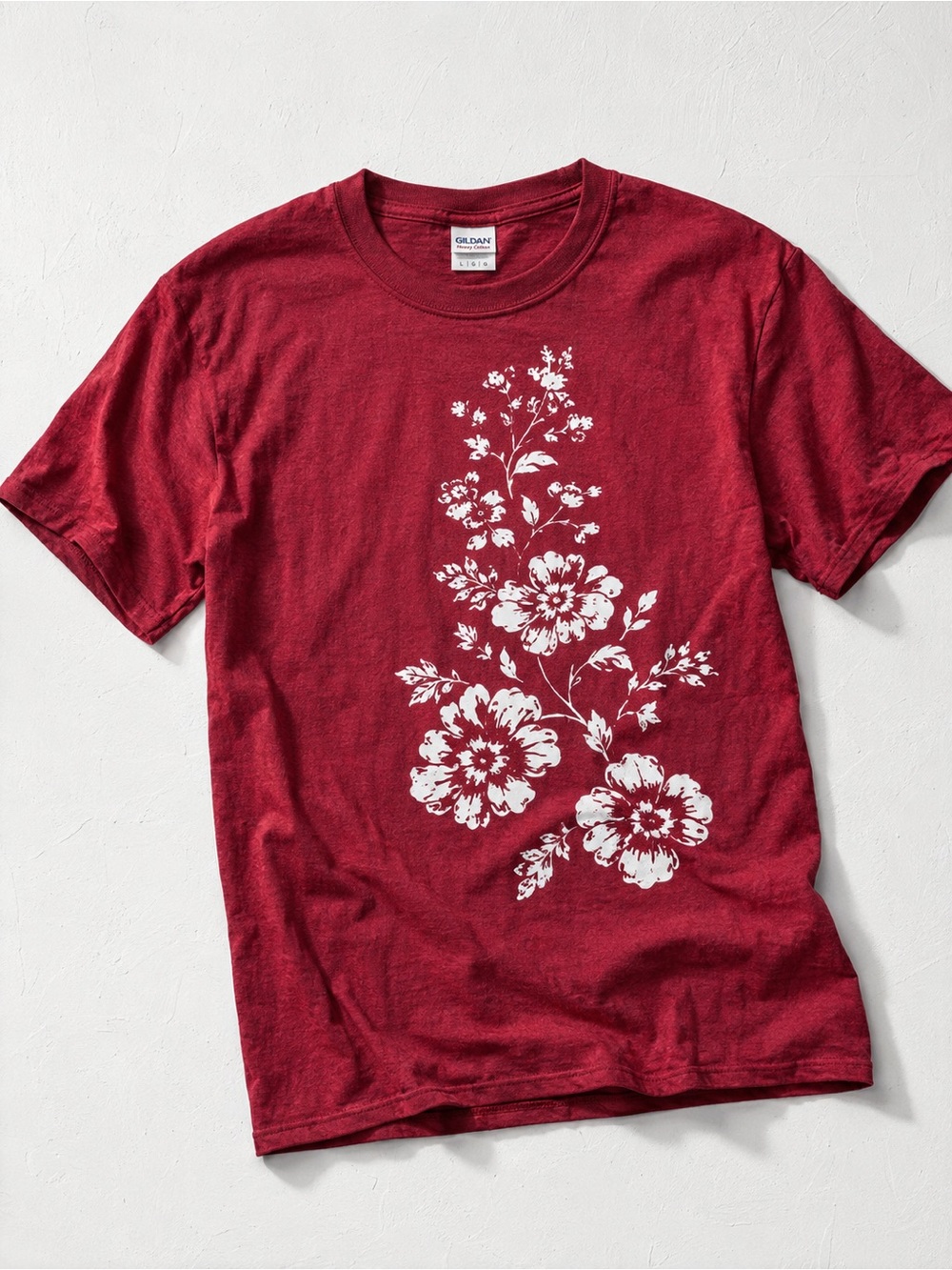 Gildan Maroon Tee with White Floral Print UNISEX
